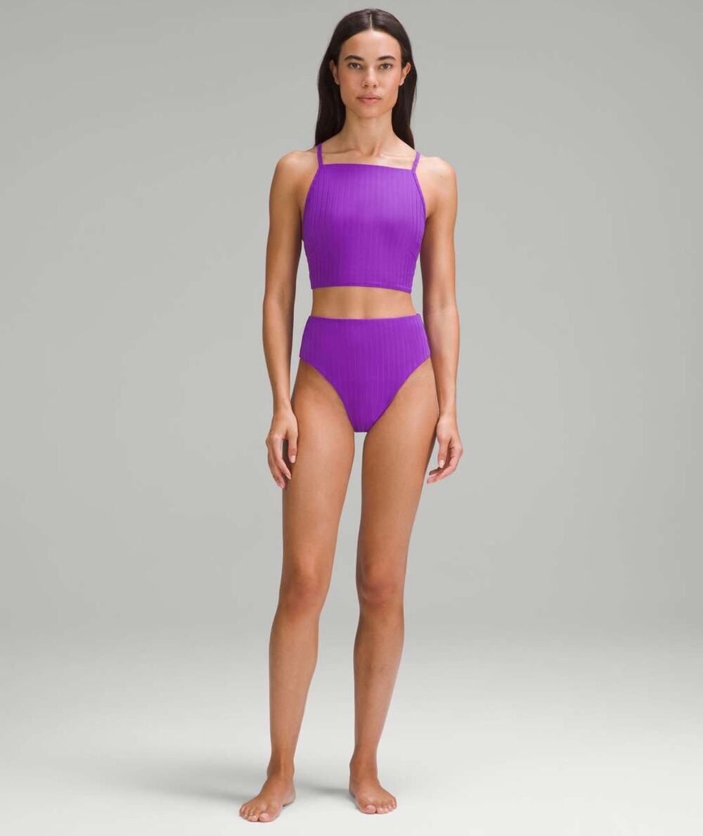 NWT Lululemon Ribbed High Neck Longline Bikini Set Atomic Purple Size 6